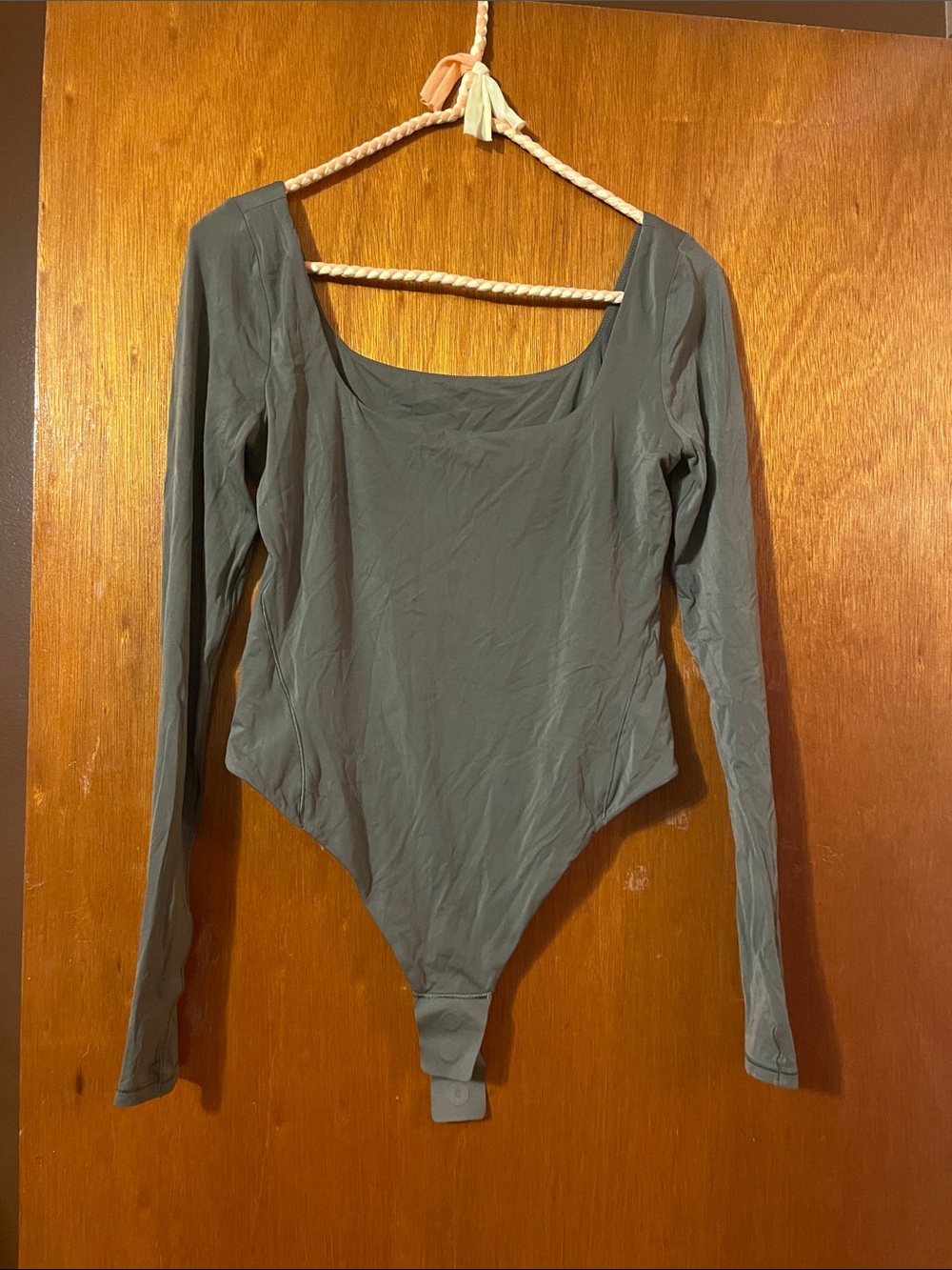 Long Sleeve Scoop Neck Bodysuit in Olive Green